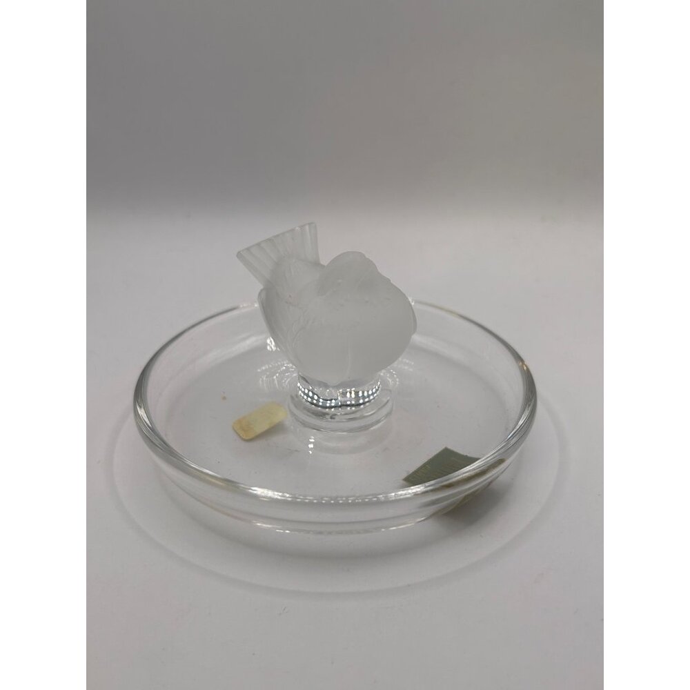Lalique Frosted Crystal Bird Ashtray - Elegant French Design 4.5" Diameter